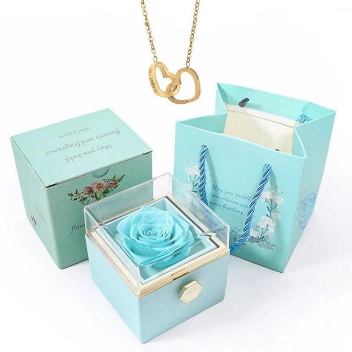 Elegant Stainless Steel Rotating Rose Box with Engraved Heart Necklace