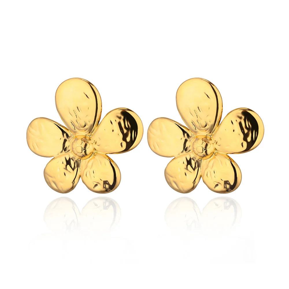 Elegant Floral Stainless Steel Stud Earrings - Trendy Flower Ear Accessories