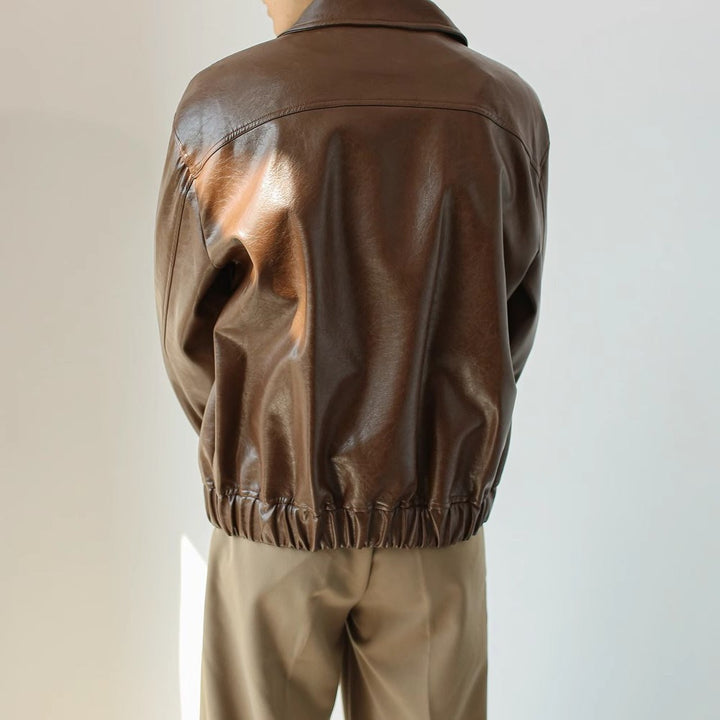 Men's Retro Short Personalized Leather Coat