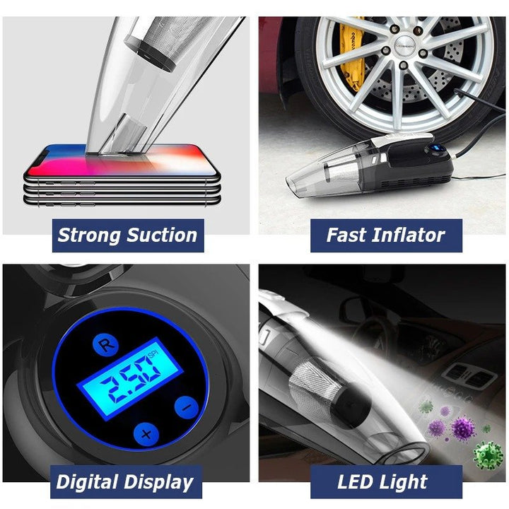 4-in-1 Portable Car Vacuum Cleaner and Tire Inflator