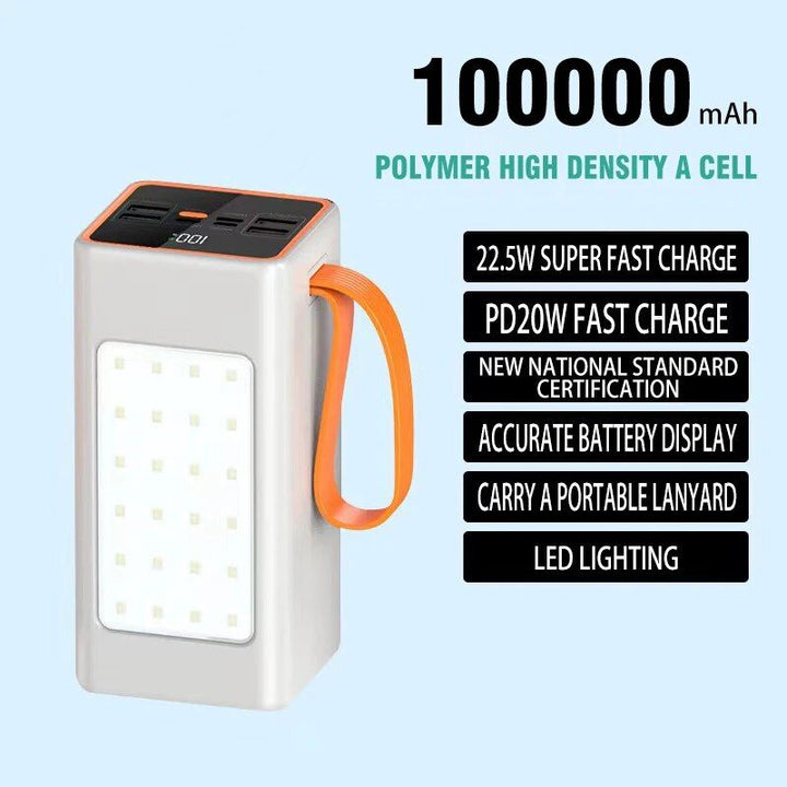 Ultra-Capacity 200000mAh Power Bank with 66W Fast Charge and LED Light