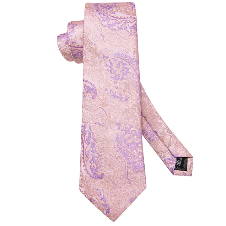 Chic Pink Plaid Silk Tie with Cufflinks and Handkerchief Set