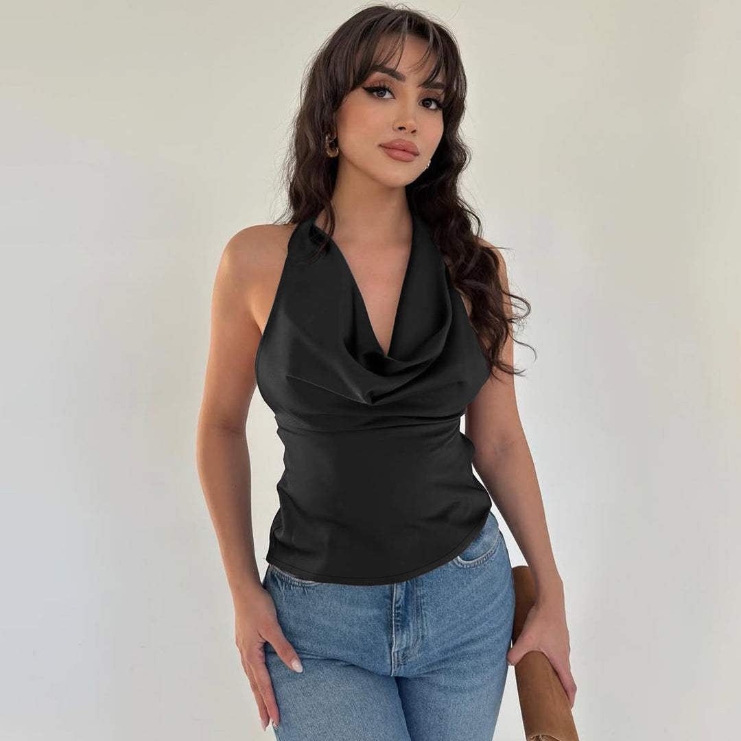 Women's Halter Backless Tank Vest Fashion Solid Color Slim Fit Tied Tube Top