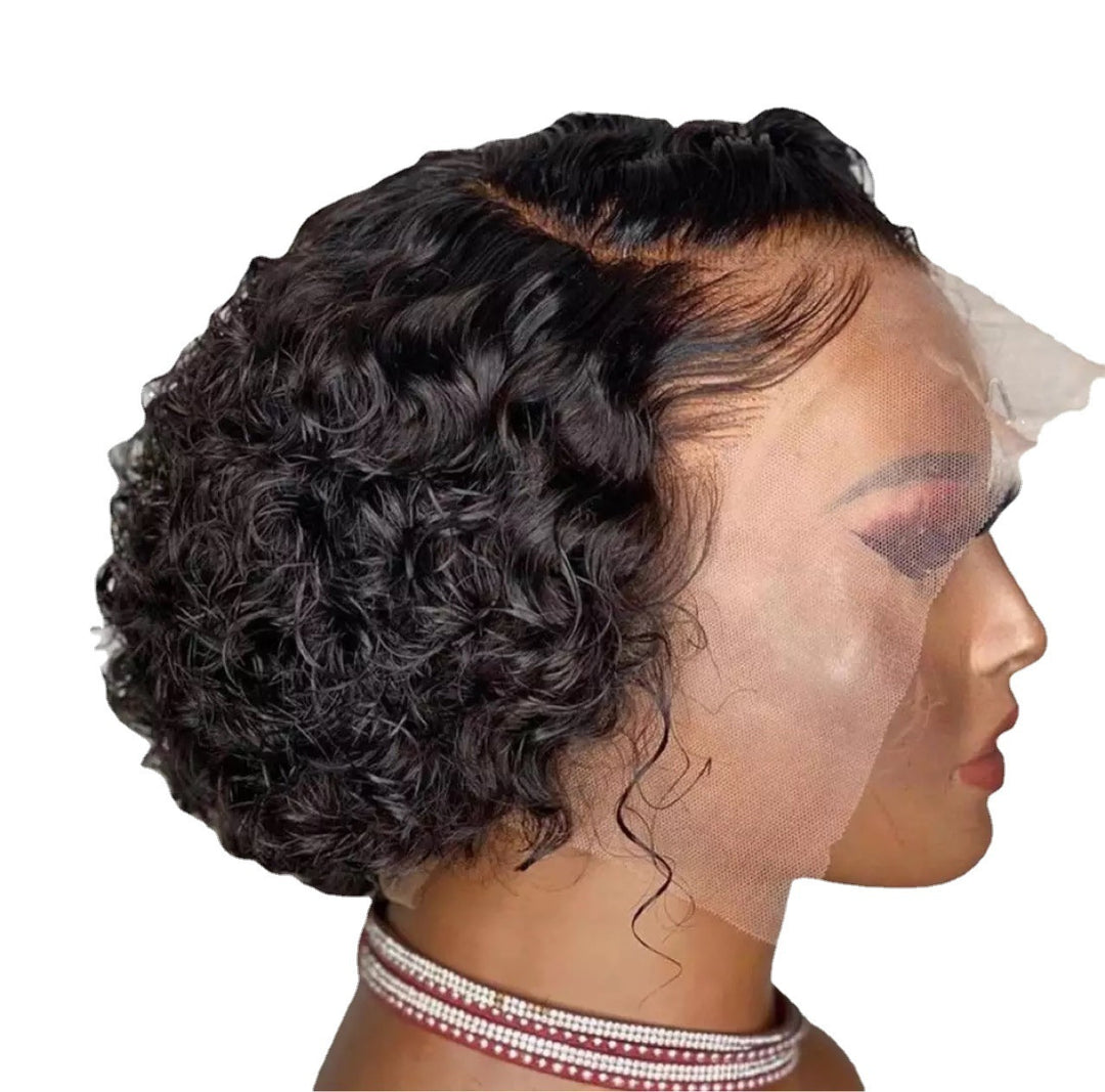 Black Wrapped Tube Small Curly Hair Short Wig Chemical Fiber Wig