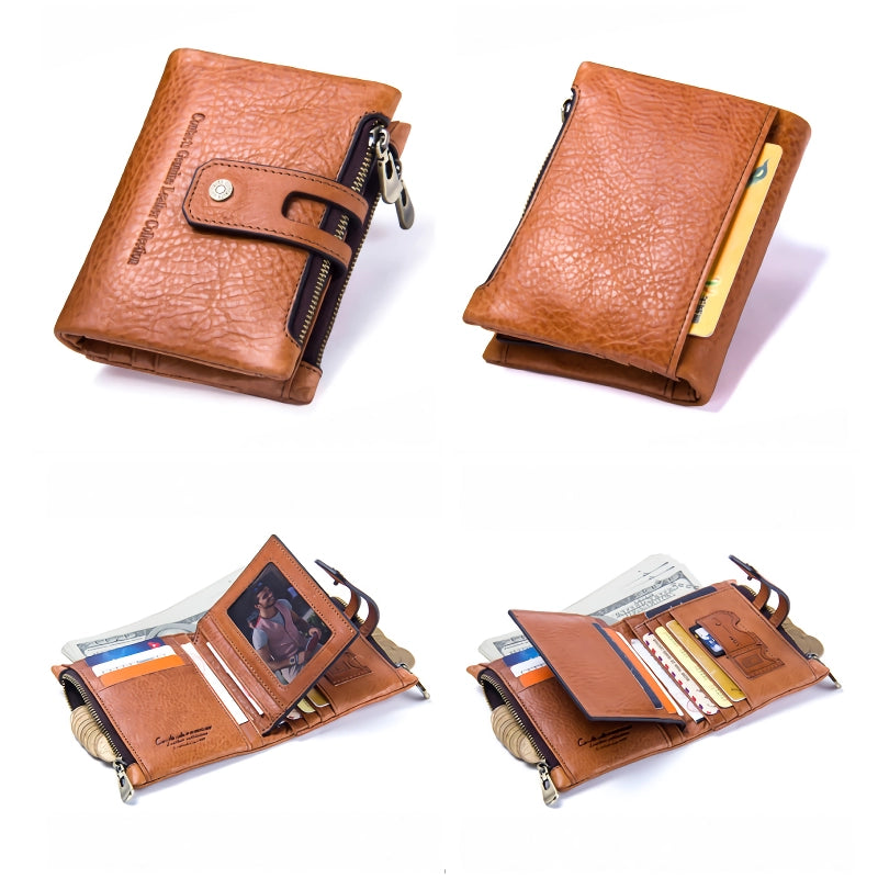 Genuine Leather Short Bifold Wallet