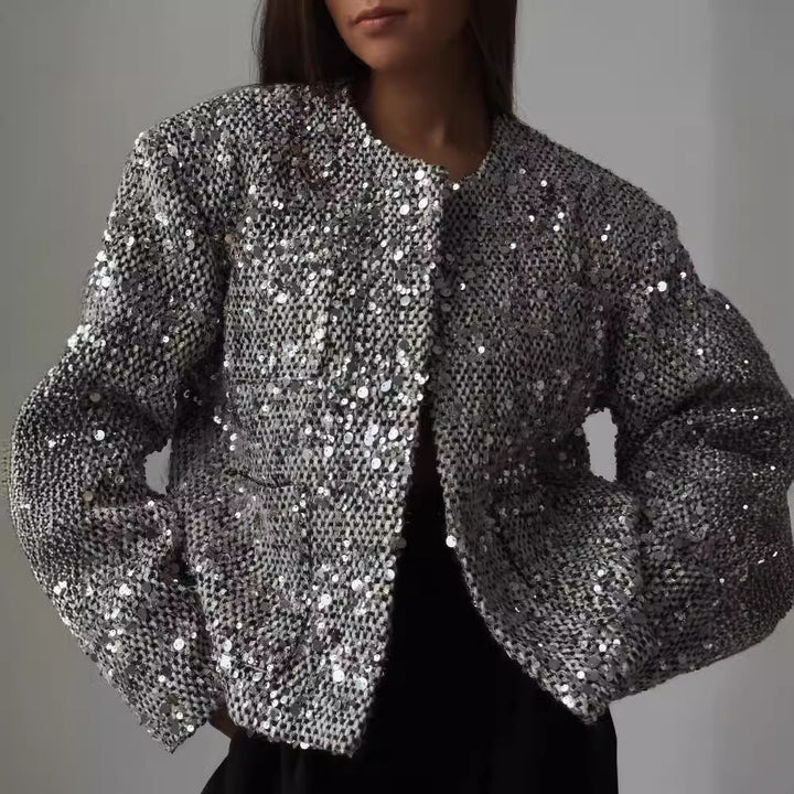 Women's Tweed Woolen Sequined Jacket