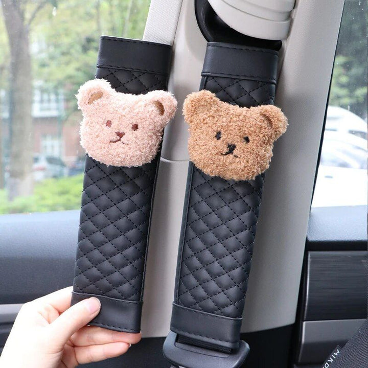 Cute Bear Car Seatbelt Cushion for Kids - Soft Leather Shoulder Strap Pad