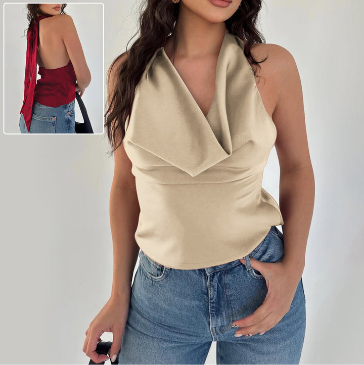 Women's Halter Backless Tank Vest Fashion Solid Color Slim Fit Tied Tube Top