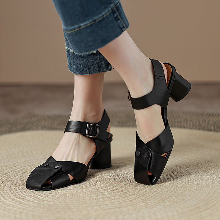 Rivet High Heel Leather Sandals