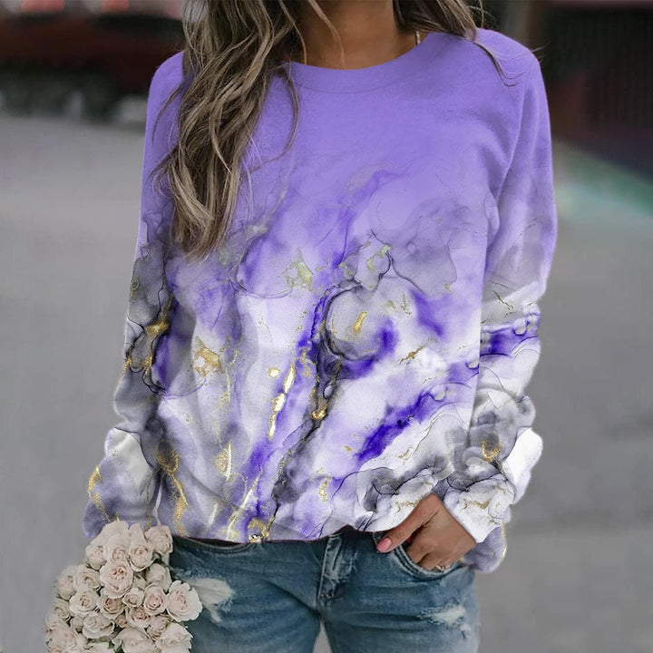 Geometrically Loose Printed Long Sleeved Round Neck Sweater