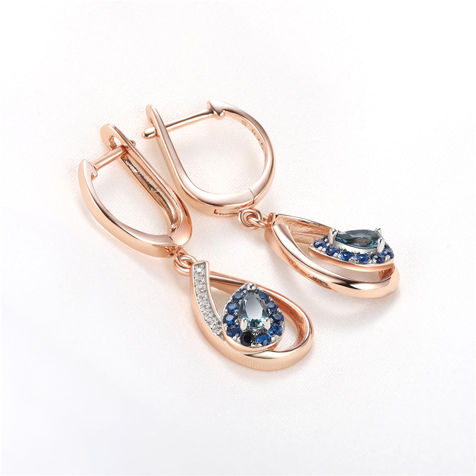 Blue Rose Gold  Electroplated Leaf Earrings