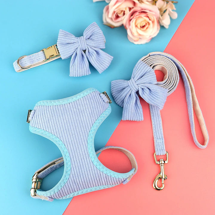 Adjustable Mesh Dog Collar Harness and Leash Set with Cute Bowknot