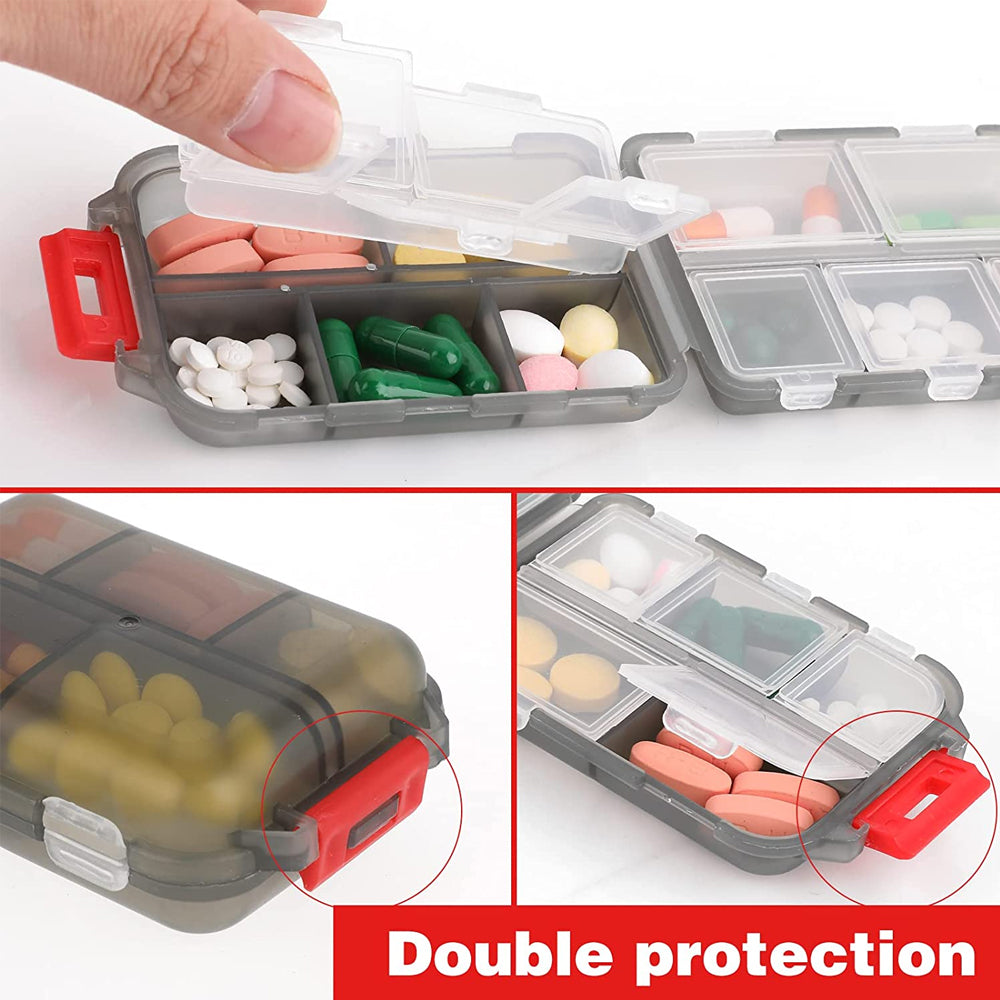 Portable 10-Grid Travel Pill Organizer Box