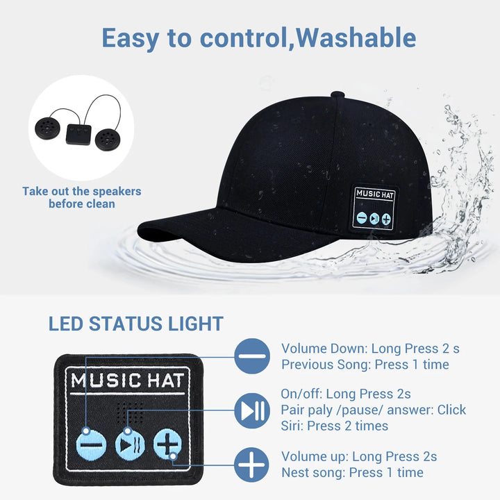 Bluetooth Speaker Hat with Built-In Microphone