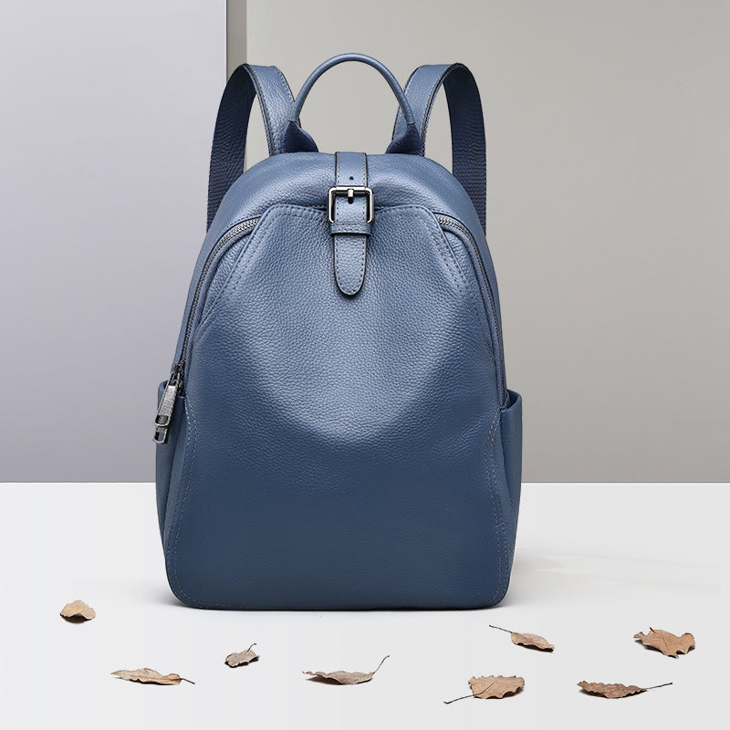 Stylish Blue Grey Leather Women Backpack