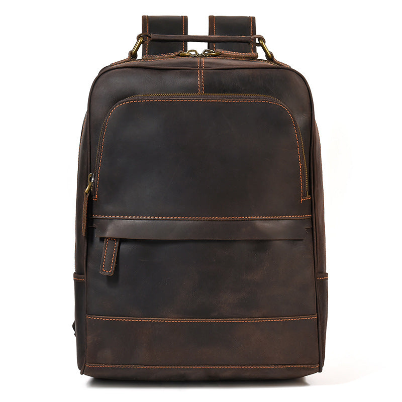 Retro Genuine Leather Backpack Men's Large-capacity Student First Layer Cowhide Travel