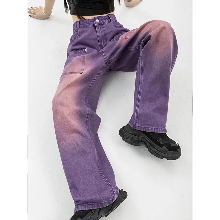 High Waist Purple Wide Leg Jeans