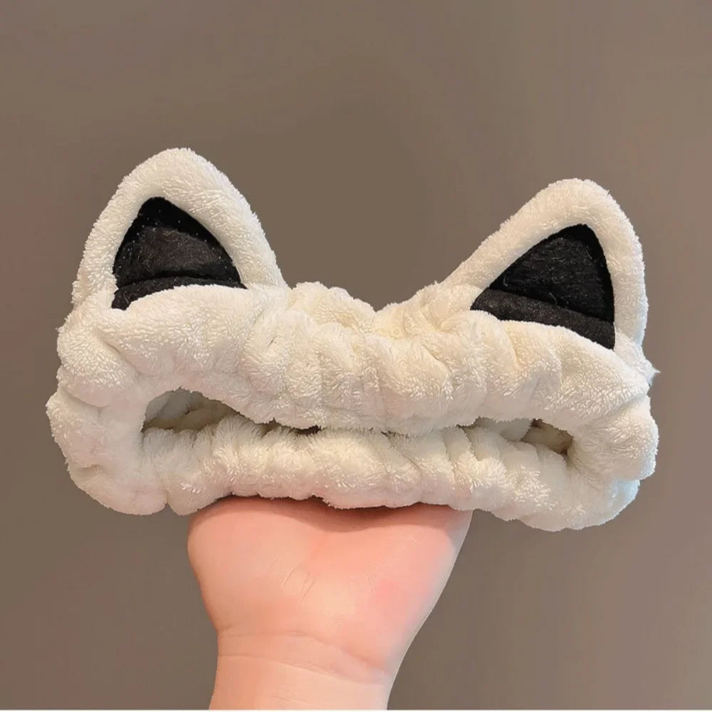 Cute Cat Ear Plush Headband for Face Washing and Mask Application