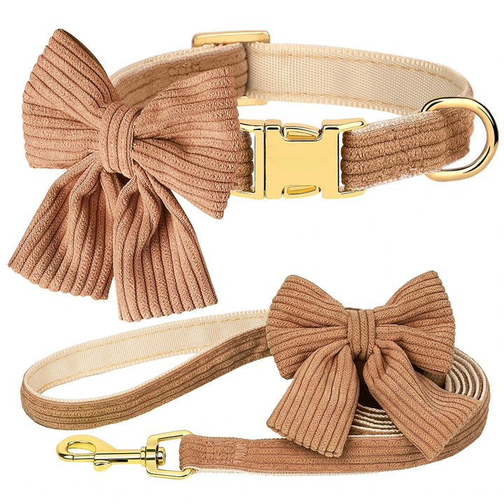 Fashion Dog Collar and Leash Set with Bowtie