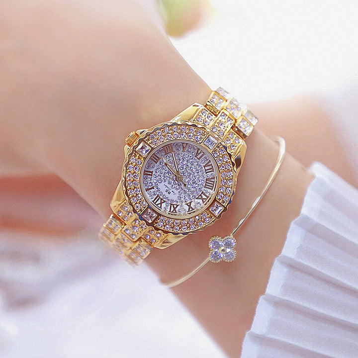 Reloj De Pulsera Para Mujer Oro Lujo De Cristal Relojes Con Diamantes Relojes