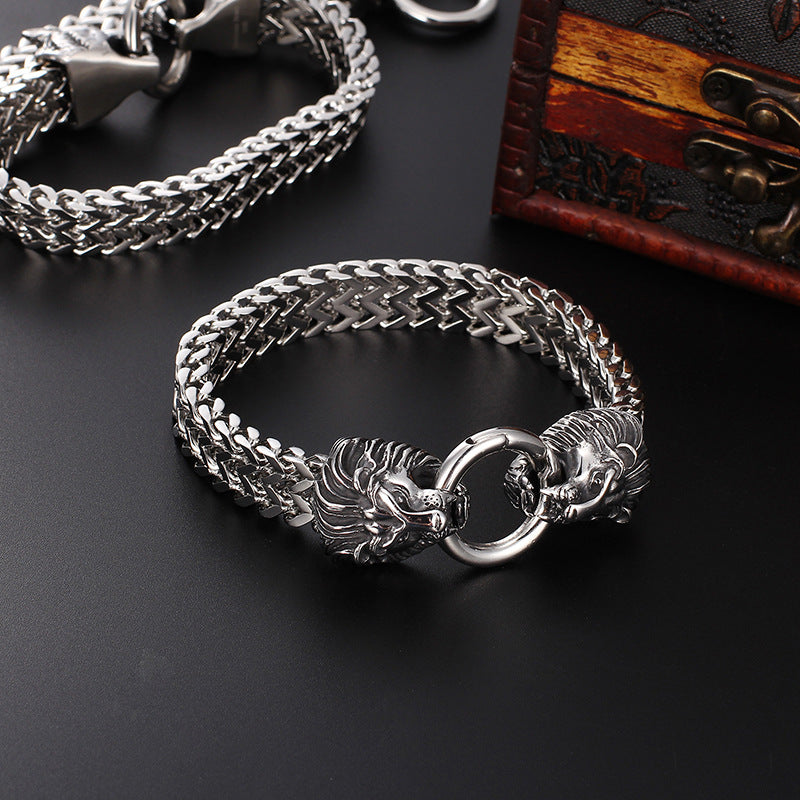 Men's Stainless Steel Cast Lion Head Bracelet