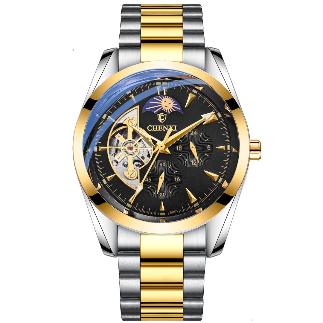 Men's Hand Waterproof Sun  Moon And Stars Automatic Hollow Mechanical Watch