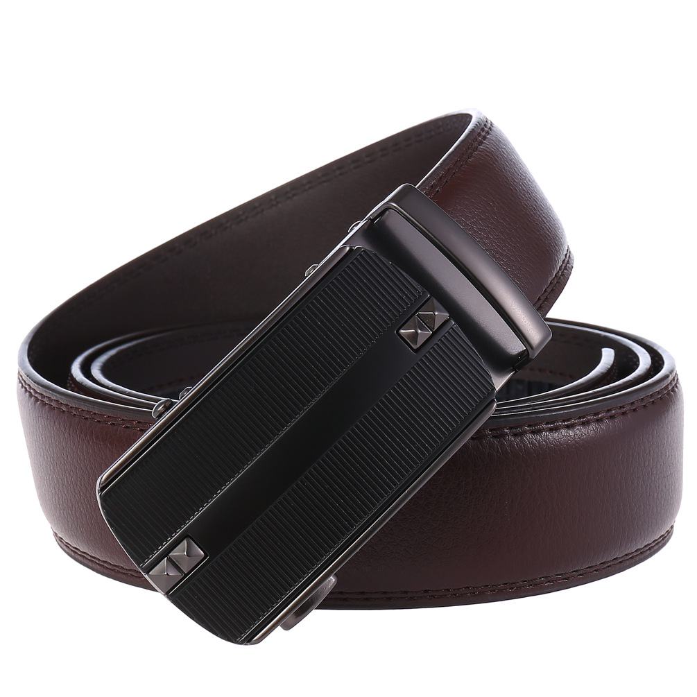 110CM Second Layer Cowhide Leather Business Alloy Automatic Buckle Belt Balck Brown