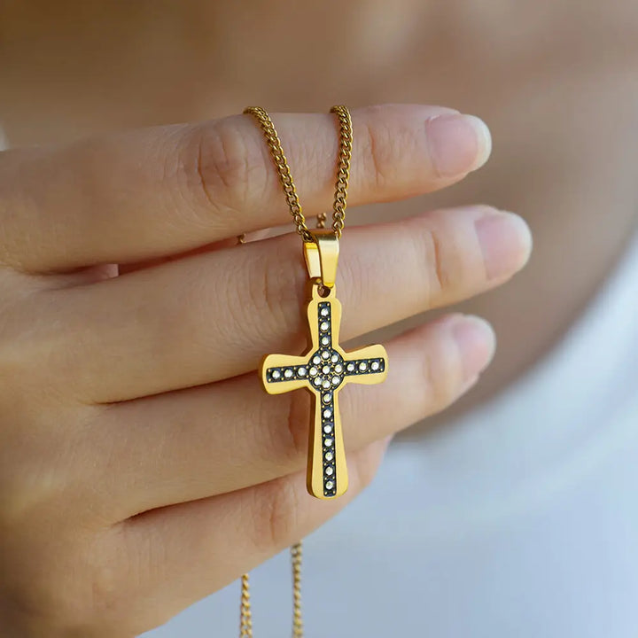 Stainless Steel Cross Pendant Necklace with Cubic Zirconia – Religious Trendy Jewelry