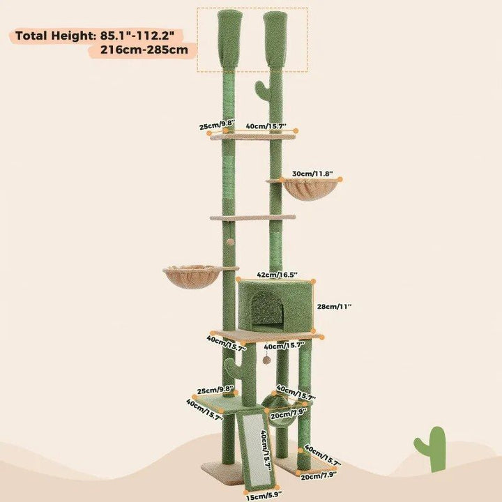 Cactus Floor-to-Ceiling Cat Tower 7-Tier Adjustable Activity Center