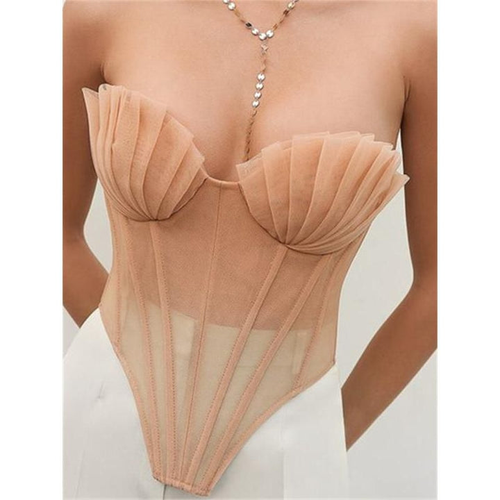 Champagne Pink Vintage Mesh Corset Top