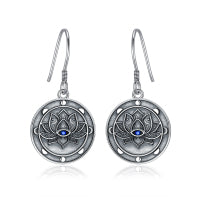 Evil Eye Earrings Sterling Silver Evil Eye Lotus Flower Dangle Drop Earrings Moon Phase Spiritual Evil Eye Jewelry Gifts for Women Girls