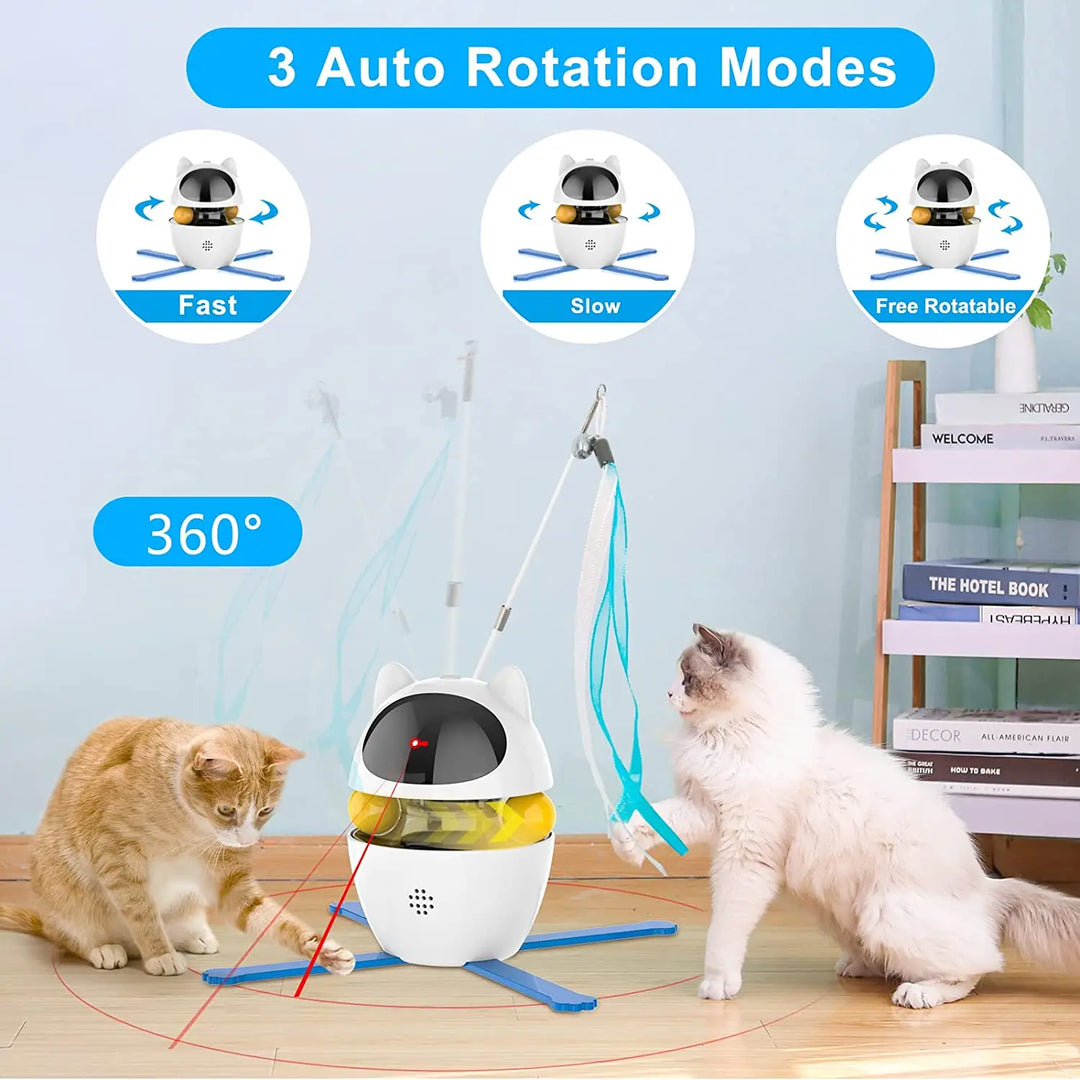 3-in-1 Interactive Laser and Feather Cat Toy with Automatic Track Ball and Adjustable Height