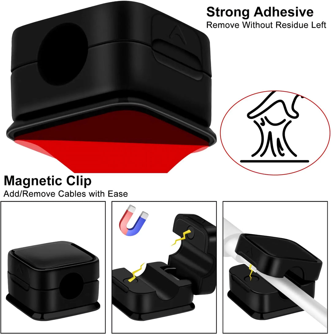 Magnetic Cable Clips Organizer - Adjustable Cord Holder with Strong Adhesive and Easy Cable Management