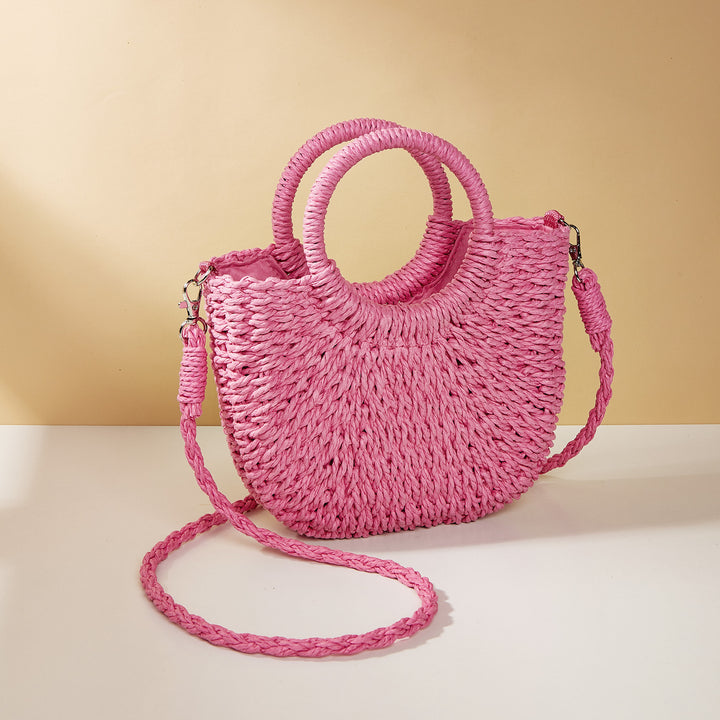 Half Moon Straw Woven Women's Beach Shoulder Bag