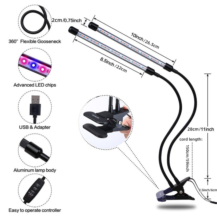 USB LED Indoor Plant Grow Light with Timer & 10 Dimmable Levels