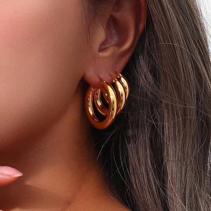 30mm Gold-Plated Stainless Steel Hoop Earrings - Tarnish-Free Minimalist Hoops