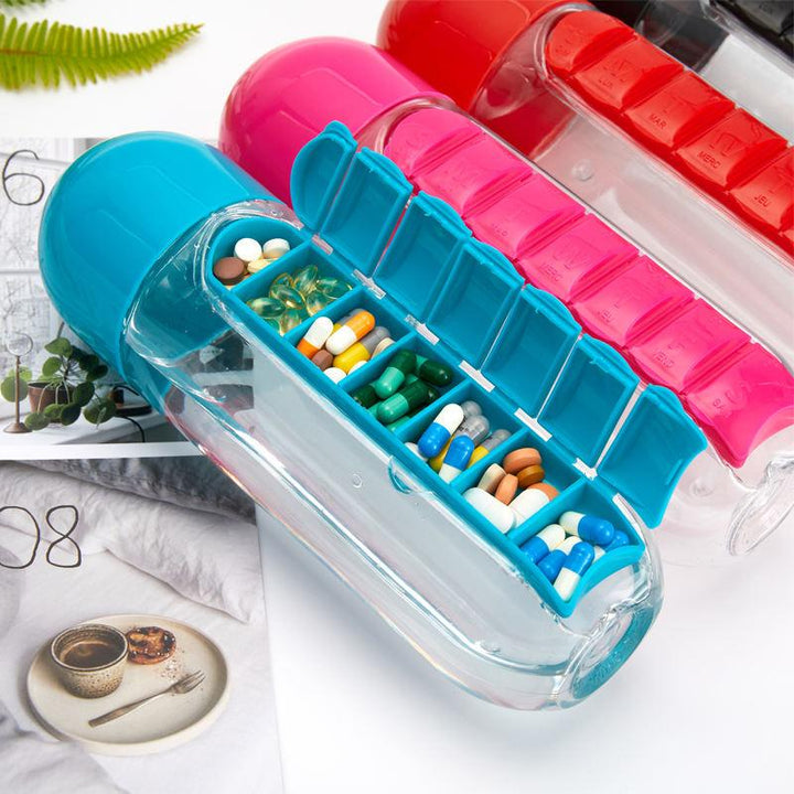 2 in 1 600ml Medicine Box Water Bottle Organizer