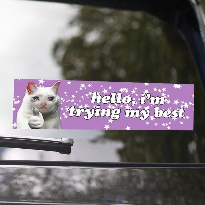 Funny "Hello, I'm Trying My Best" Cartoon Car Decals