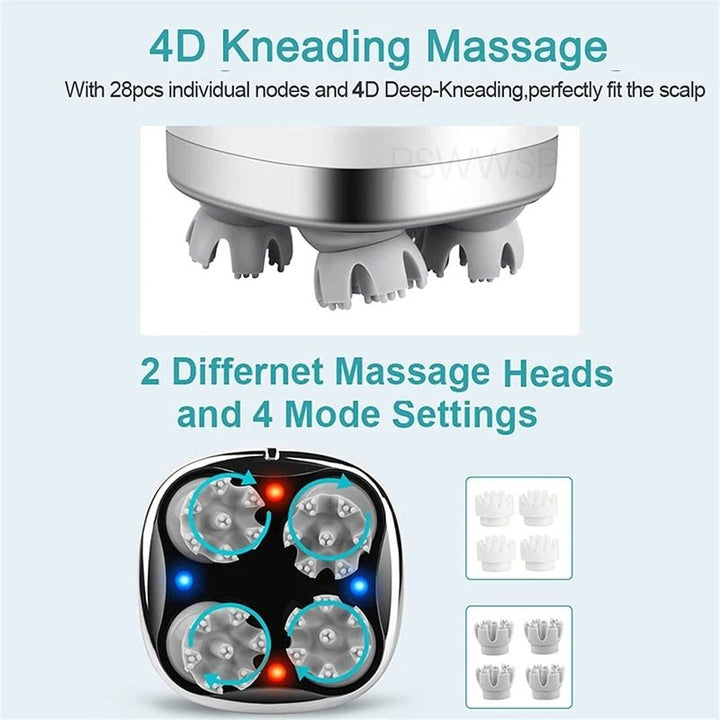 4D Electric Scalp Massager with Red & Blue Light Therapy