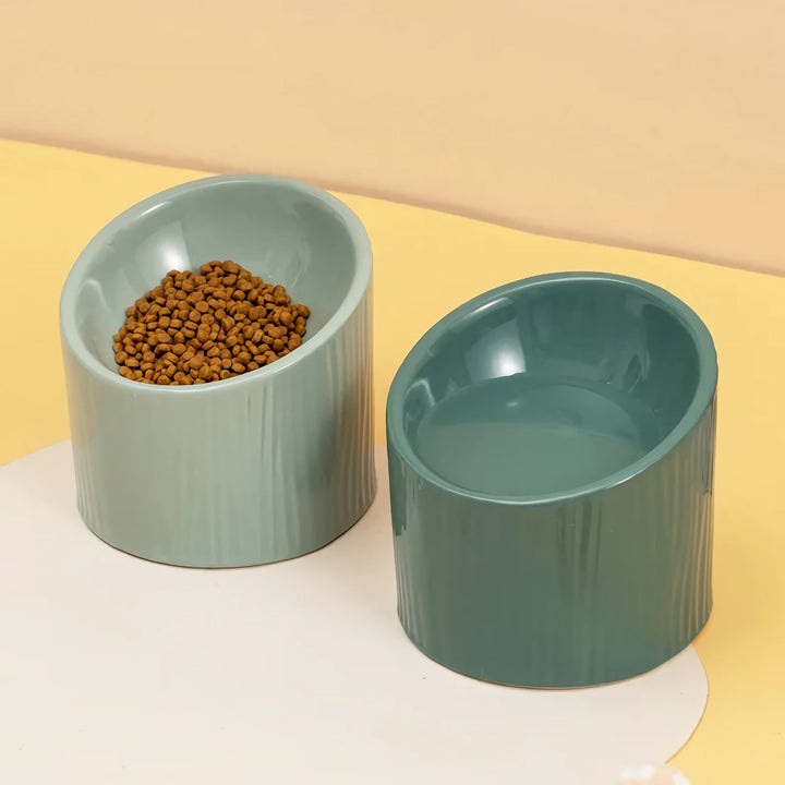 Elevated Ceramic Bevel Bowl for Cats and Dogs - Protects Cervical Spine