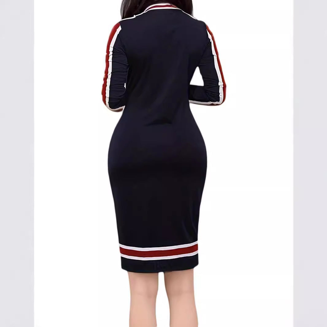 European And American Long Sleeve Zipper Casual Dress Women