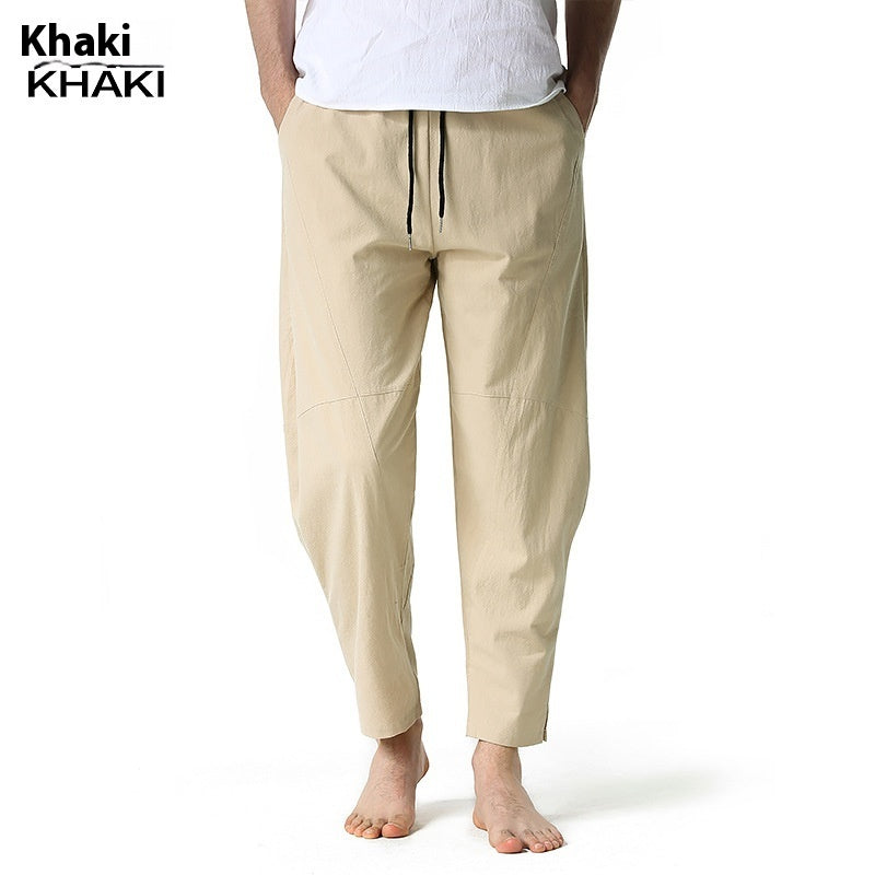 Men's Linen Cotton Loose Casual Pants Solid Color Loose Straight Trousers