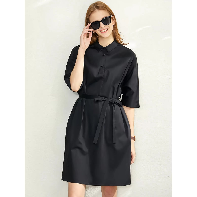 Elegant A-Line Shirt Dress with Belt