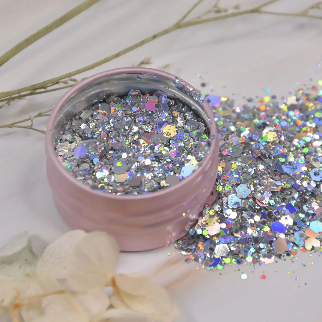 Iridescent Silver Nail Glitter Chrome Powder for Sparkly Manicures