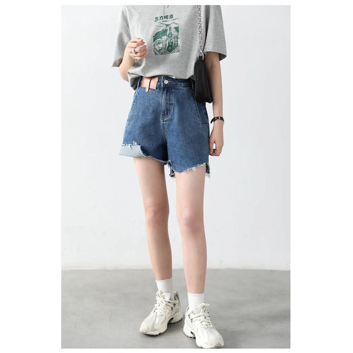 Retro Blue High-waisted Denim Shorts for Women