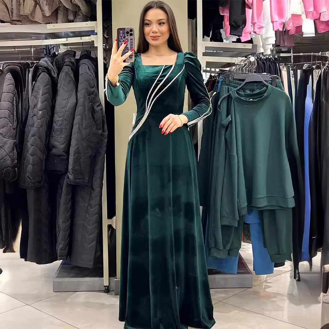 Long Sleeve Rhinestone Maxi Dress