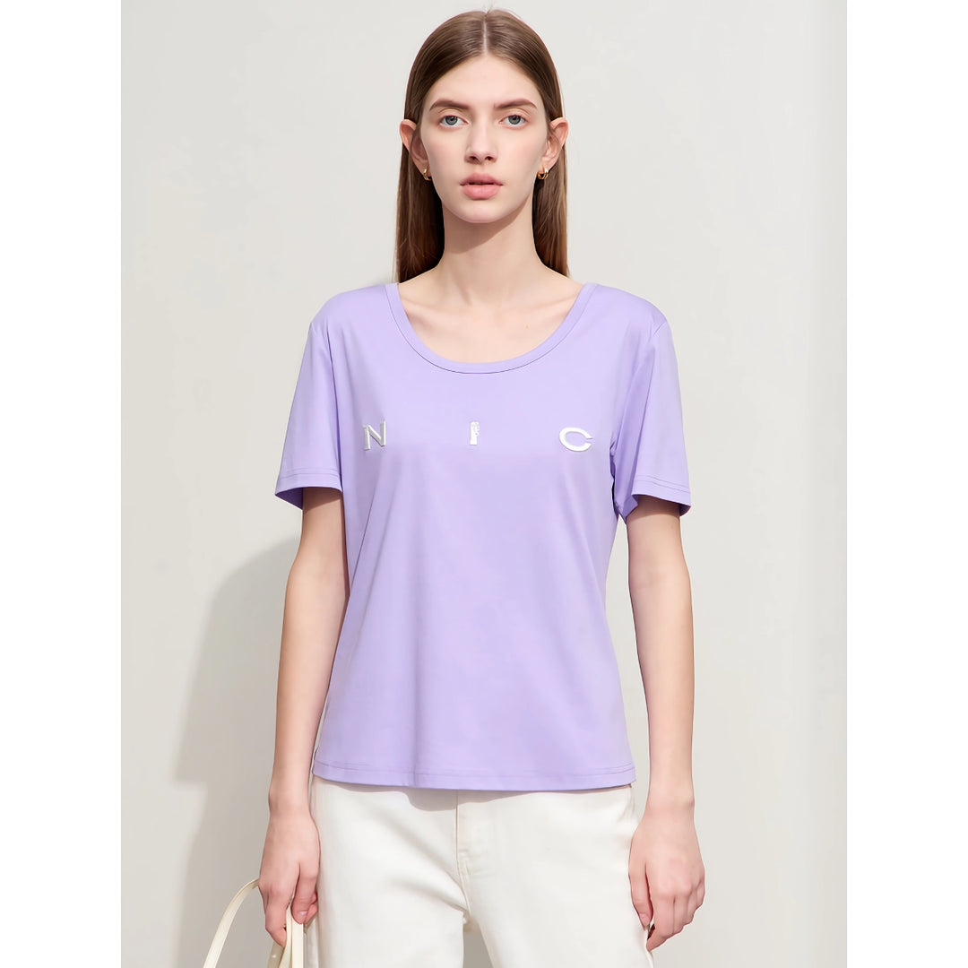 Minimalist O-Neck Embroidered T-Shirt for Women