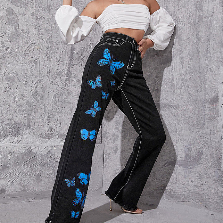 Women's Straight Tube Dark Blue Trousers