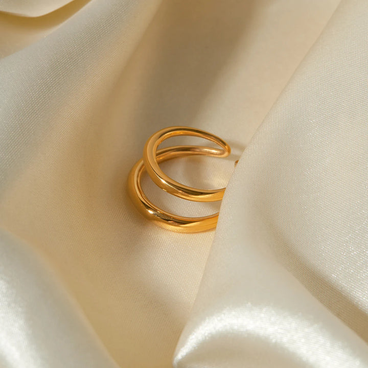 18K Gold Plated Geometric Double Layer Opening Ring for Women