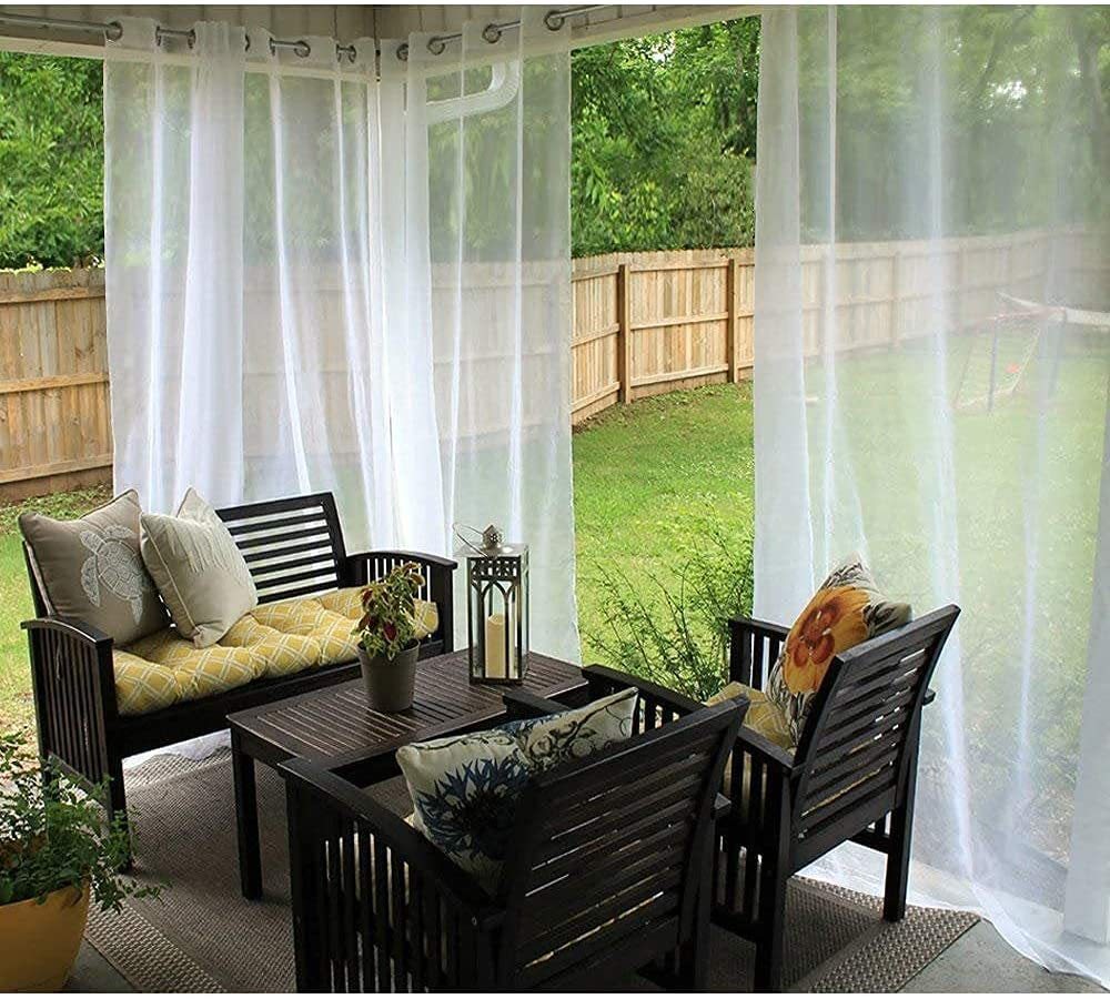 Outdoor Shading Door Curtain Waterproof Curtain Pavilion Balcony White Mesh Curtains Terrace Window Screen